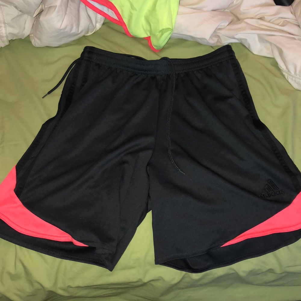 Black and pink adidas soccer shorts